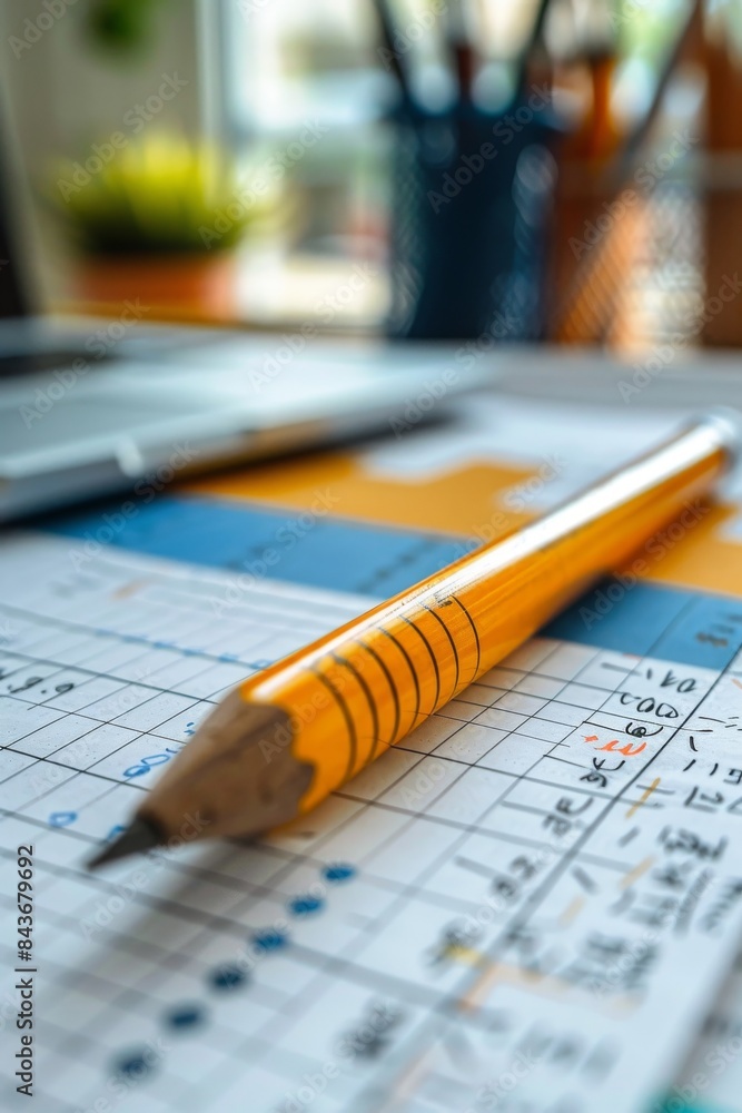 pencil on a sheet of paper with a table pencil on a sheet of paper with a table