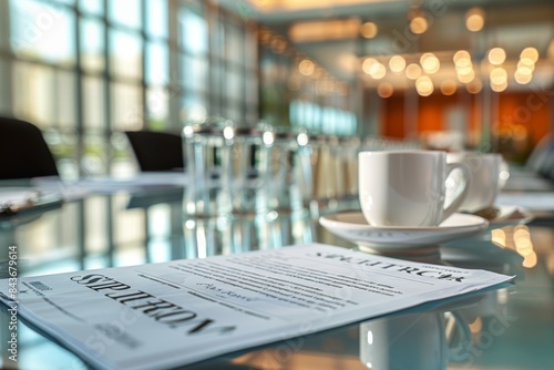 newspaper and cup of coffee in the meeting room
