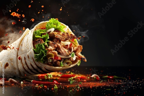 Culinary symphony of flavors: the aromatic dance of a freshly grilled shawarma wrap