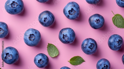 Blueberries on a light pink background  high-key lighting  fresh and vibrant 