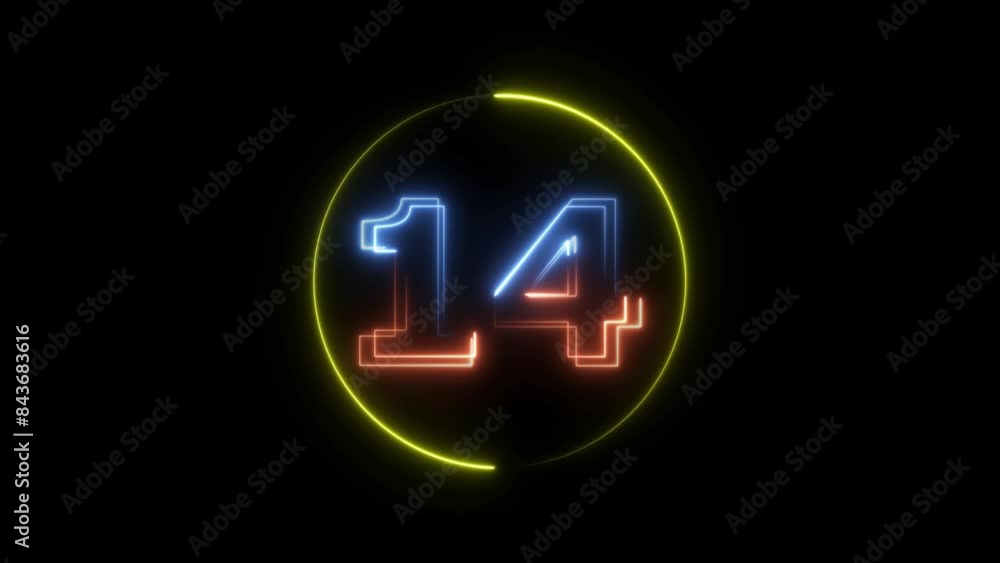 Abstract neon countdown 14 number animation 4k video. Abstract neon countdown 14 number animation 4k video.