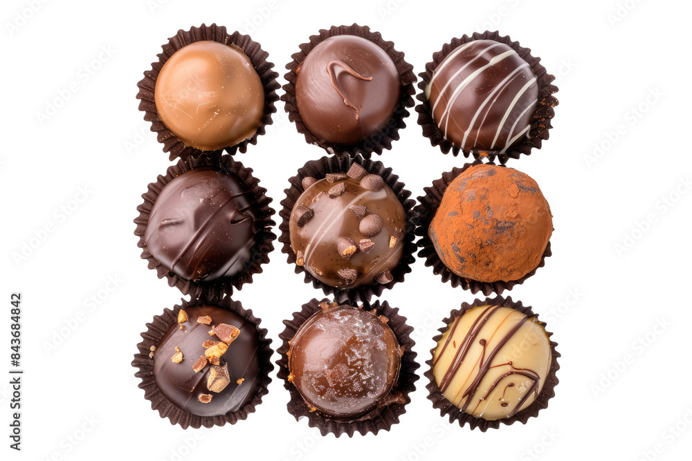 Closeup top view of truffles chocolate isolated on transparent background Closeup top view of truffles chocolate isolated on transparent background