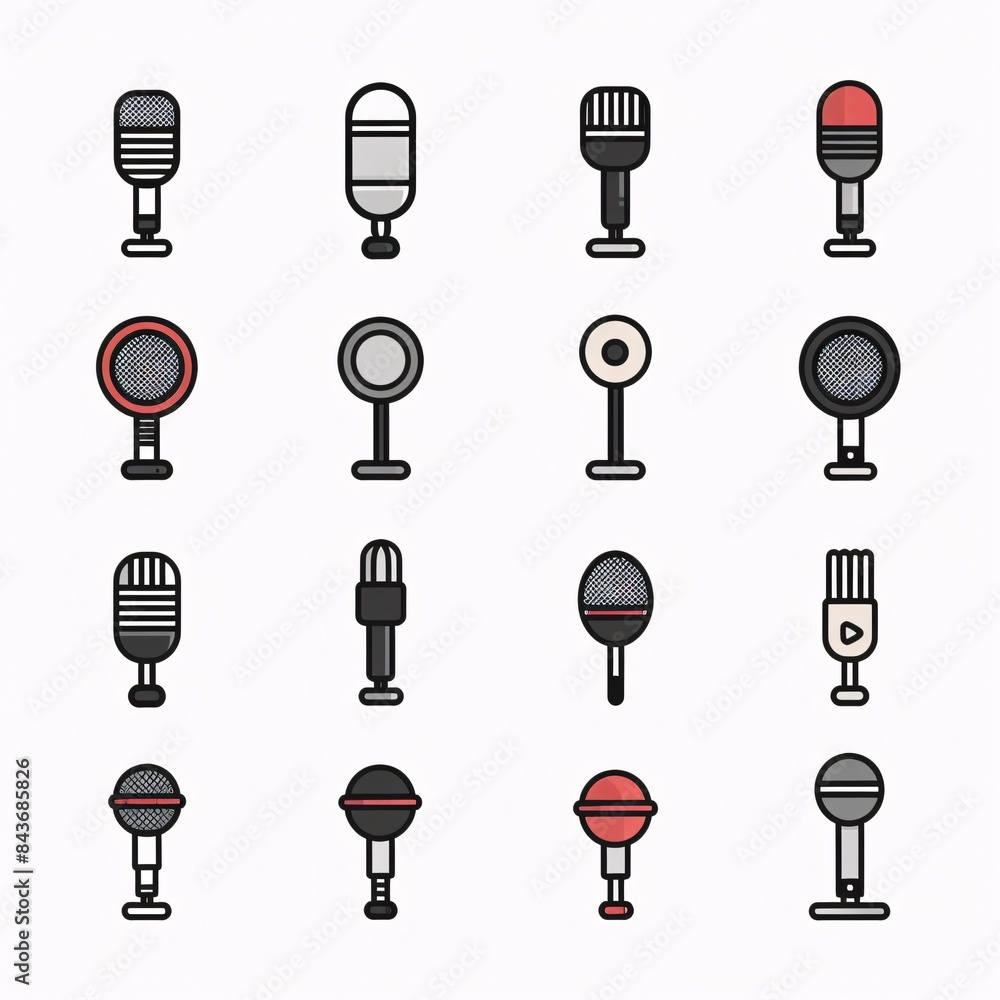 Simple Microphone Icon Set with Editable Outline and Pixel Perfect Design, 24x24px, Isolated on White Background Simple Microphone Icon Set with Editable Outline and Pixel Perfect Design, 24x24px, Isolated on White Background