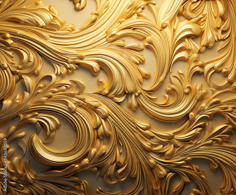 Clooseup of 3D golden leaf background, Gold leaf color decoration, GenerativeAI, Luxury vintage wallpaper Clooseup of 3D golden leaf background, Gold leaf color decoration, GenerativeAI, Luxury vintage wallpaper