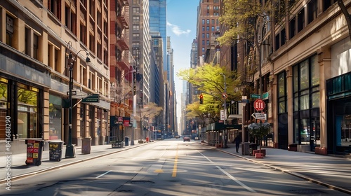 New York City Manhattan empty street at Midtown at sunny day : Generative AI