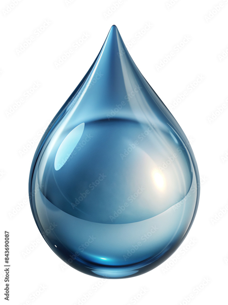  The image shows a clear, shiny, and round drop of water against a neutral background. The drop appears to be smooth and reflects light.