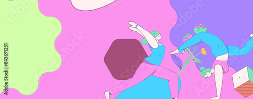 Practicing yoga, physical and mental health, flat vector character concept, operation hand drawn illustration
