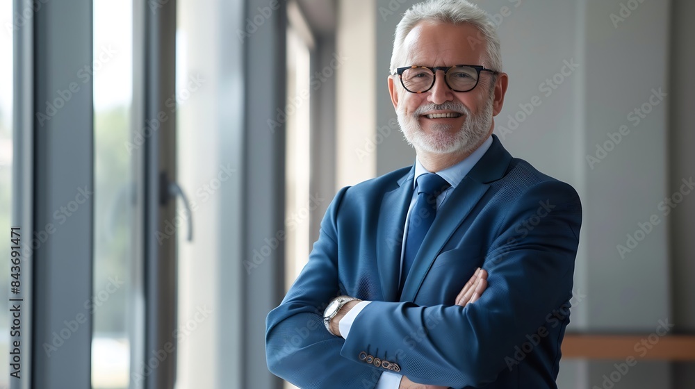 Happy mid aged business man ceo standing in office arms crossed Smiling mature confident professional executive manager proud lawyer confident businessman leader wearing blue suit port : Generative AI Happy mid aged business man ceo standing in office arms crossed Smiling mature confident professional executive manager proud lawyer confident businessman leader wearing blue suit port : Generative AI