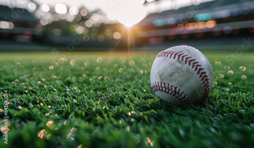 A Baseball Resting on Green Grass on a Sunny Day