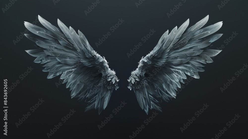 Fototapeta premium Cute pair of angel wings over plain background