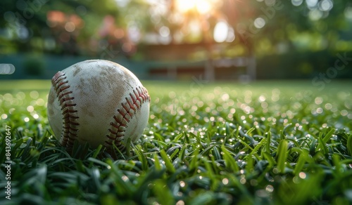 A Baseball Resting on Green Grass on a Sunny Day