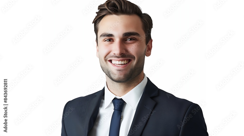 Portrait of handsome caucasian man in formal suit looking at camera smiling with toothy smile isolated in white background Confident businessman ceo boss freelancer manager : Generative AI Portrait of handsome caucasian man in formal suit looking at camera smiling with toothy smile isolated in white background Confident businessman ceo boss freelancer manager : Generative AI