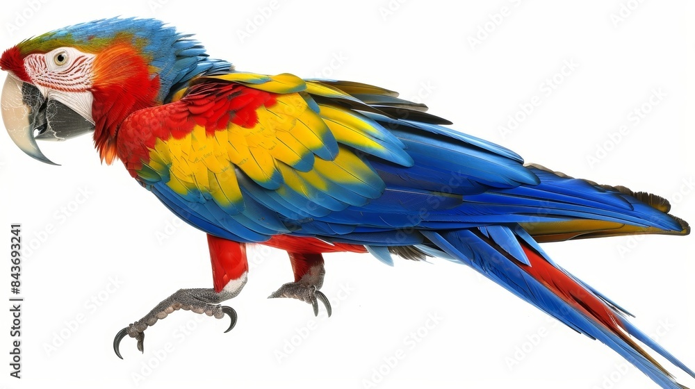 Scarlet macaw parrot displaying its vibrant red, blue, yellow, and green feathers while perched Scarlet macaw parrot displaying its vibrant red, blue, yellow, and green feathers while perched