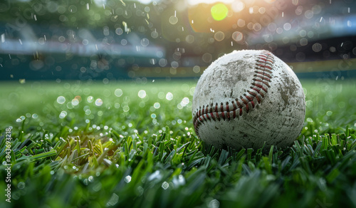 A Baseball Resting on Green Grass on a Sunny Day