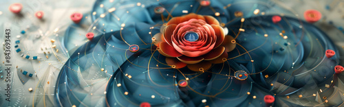 background of a geometric version of a mandala design commonly associated with Diwali, using clean lines and a restricted colour scheme to create a modern, abstract look.