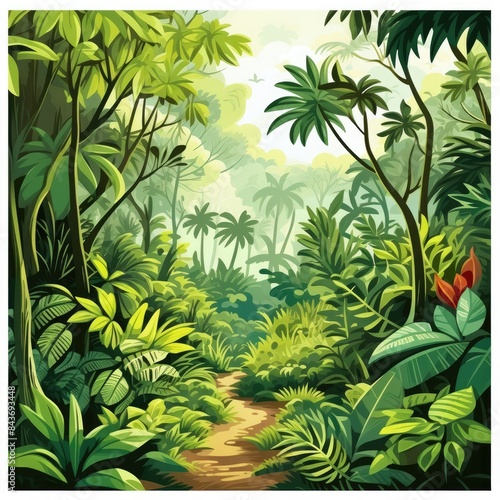 Lush Tropical Jungle Vector Illustration on Pristine White