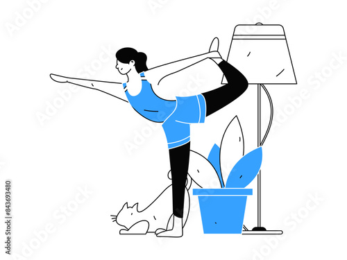 Practicing yoga, physical and mental health, flat vector character concept, operation hand drawn illustration
