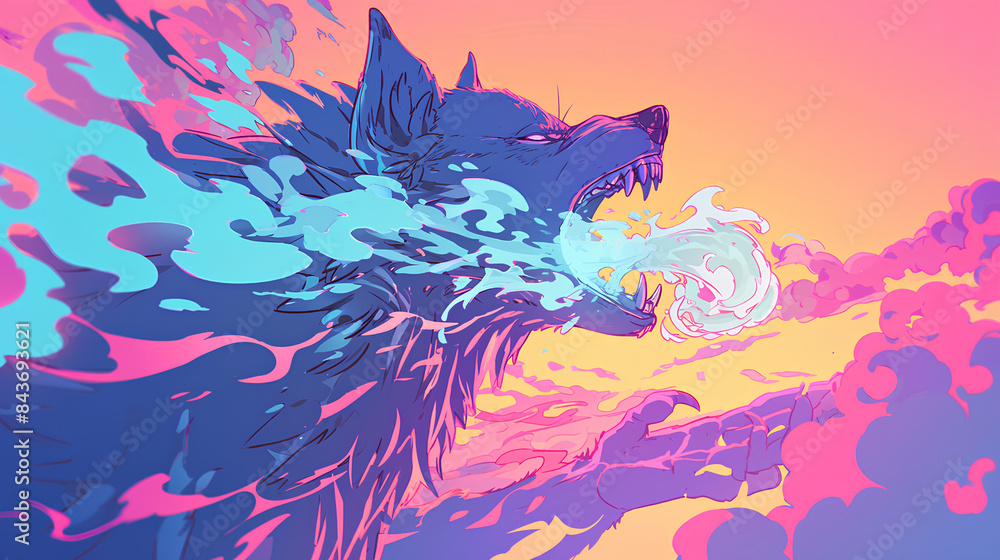 a wolf spitting fire a wolf spitting fire
