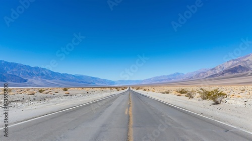 State Route 190 crosses Panamint Valley in Death Valley National Park California United States Empty desert road in Death Valley with clear blue sky   Generative AI
