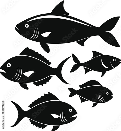 Set of black fish icon black silhouette fisheries vector