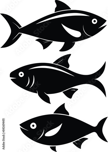 set of black fish icon black silhouette fisheries
