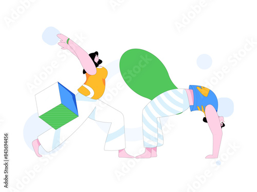 Practicing yoga, physical and mental health, flat vector character concept, operation hand drawn illustration
