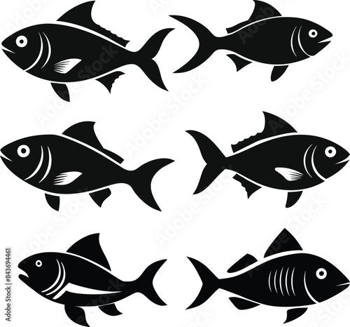 Set of black fish icon black silhouette fisheries vector
