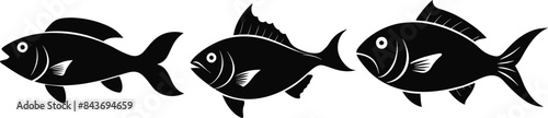 Set of black fish icon black silhouette fisheries vector