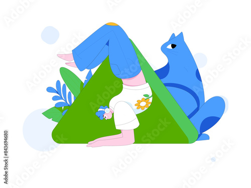 Practicing yoga, physical and mental health, flat vector character concept, operation hand drawn illustration
