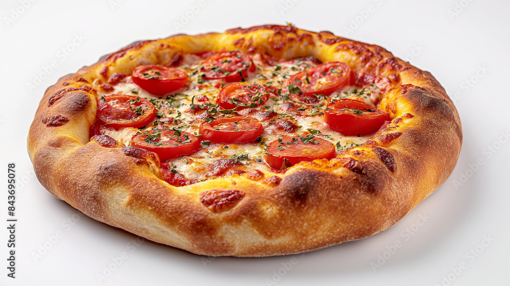 Pizza Margarita baked in a bread oven on a white background Pizza Margarita baked in a bread oven on a white background