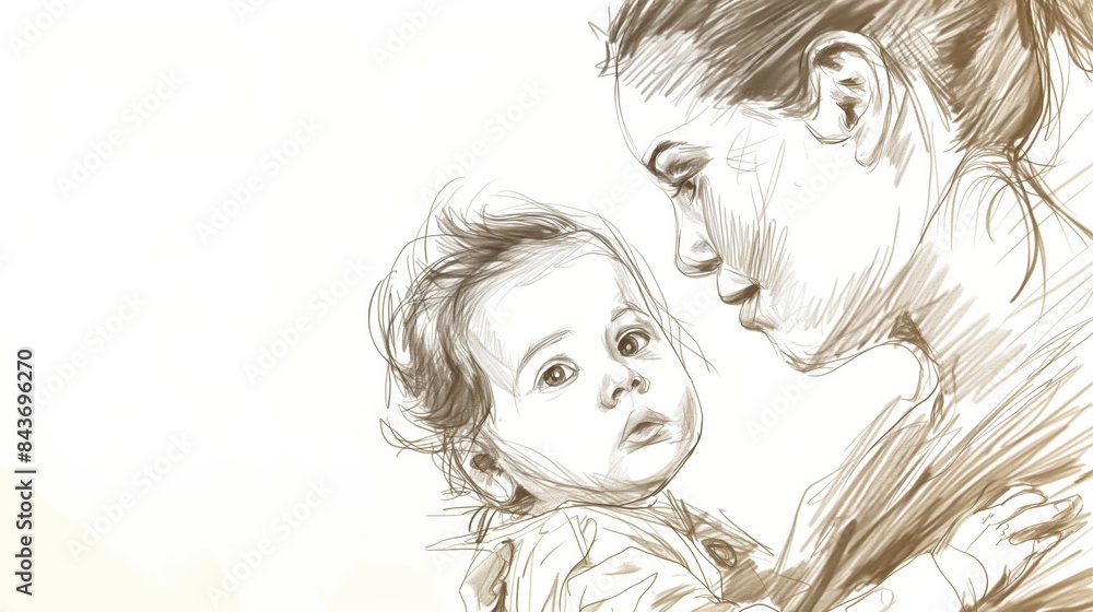 Pencil drawing of a mother holding her baby close. Pencil drawing of a mother holding her baby close.