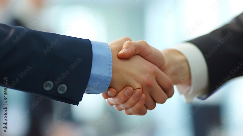Portrait of cheerful young manager handshake with new employee Business partnership meeting in office Close up of handshake in the office Mature businessman shake hands with a younger : Generative AI Portrait of cheerful young manager handshake with new employee Business partnership meeting in office Close up of handshake in the office Mature businessman shake hands with a younger : Generative AI