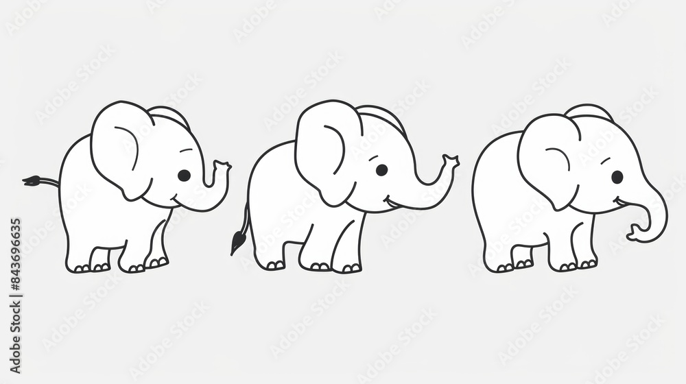 Fototapeta premium Elephant. Line drawing of cute animal. Baby nursery art.