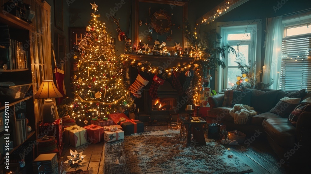 Naklejka premium Festive holiday decorations in a cozy home.