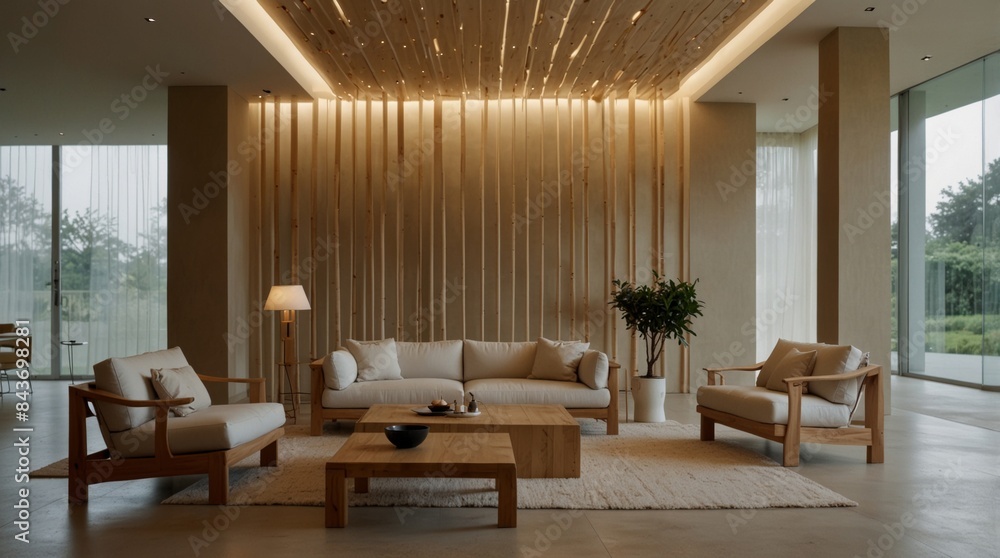 Fototapeta premium minimalist modern living room inspired by the serene and uncluttered spaces