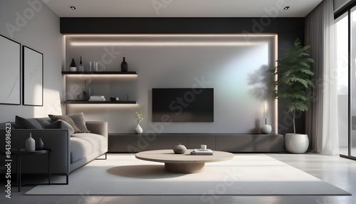 Photo interior modern design room 3D illustration