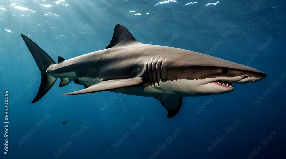 Fototapeta premium A scene of a huge shark going under the beautiful sea