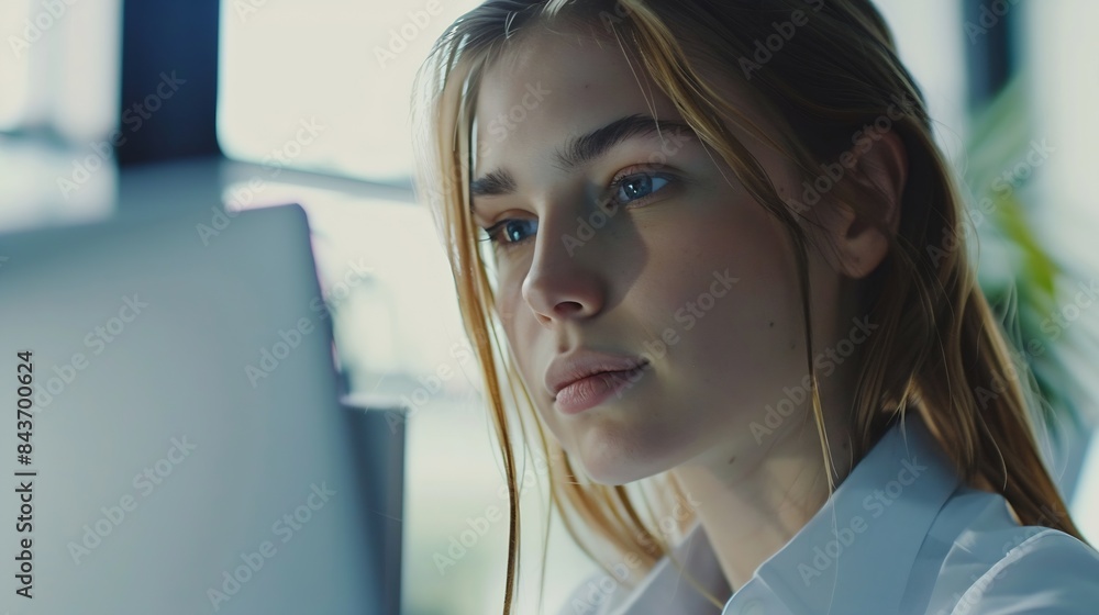 Thinking about how to take the business to technological heights Cropped shot of an attractive young businesswoman working in her office : Generative AI Thinking about how to take the business to technological heights Cropped shot of an attractive young businesswoman working in her office : Generative AI