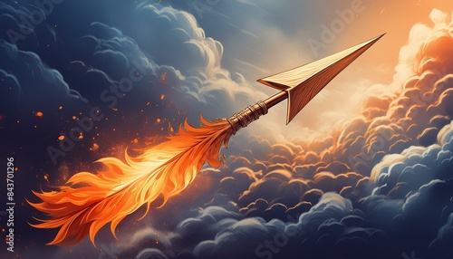Fiery Arrow Soaring Through Smoky Dark Sky Meaning Speed Power Intensity Red Orange Flames photo
