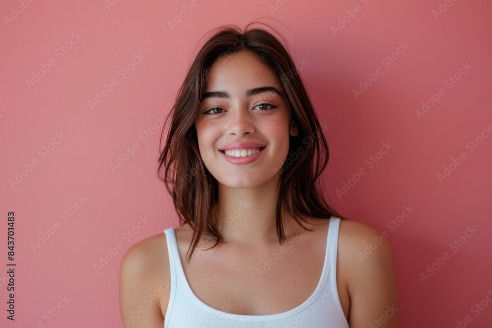 A close up portrait of a young woman with a subtle smile A close up portrait of a young woman with a subtle smile