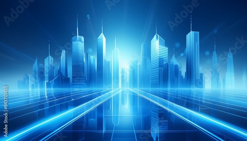 Picture of modern skyscrapers of a smart city, futuristic financial district with buildings