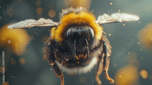 A bumblebee buzzing around a garden, capturing its energy and activity.