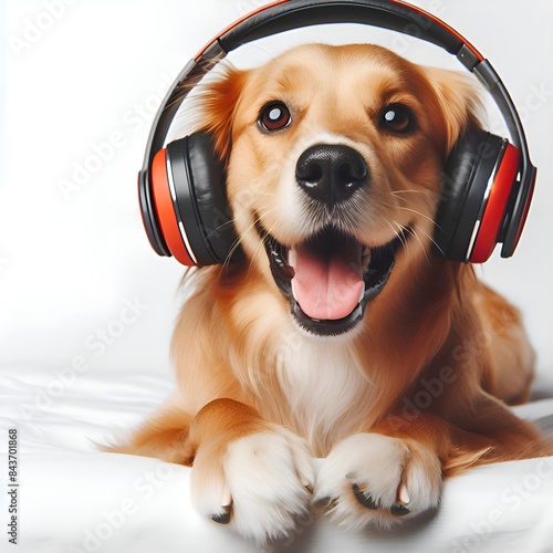 A dog wearing headphones