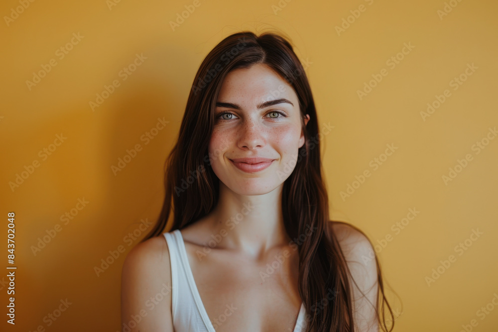 A close up portrait of a young woman with a subtle smile A close up portrait of a young woman with a subtle smile