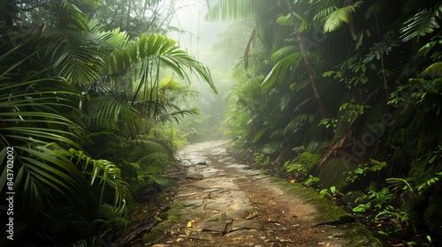 Beautiful jungle path through the El Yunque national forest in Puerto Rico