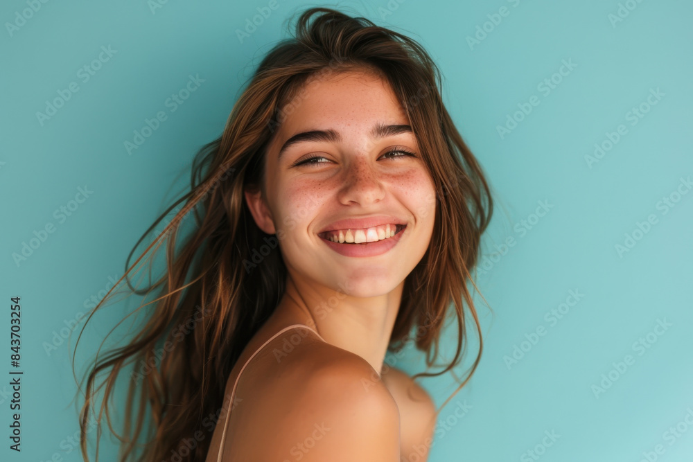 A close up portrait of a young woman with a subtle smile A close up portrait of a young woman with a subtle smile