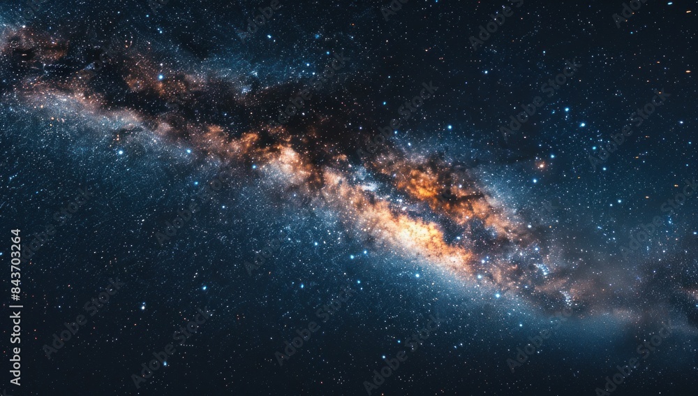 Obraz premium The Milky Way stretches across the sky, a ribbon of light weaving through the darkness of the cosmos.