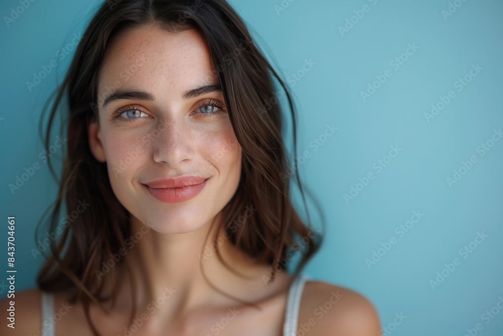 A close up portrait of a young woman with a subtle smile A close up portrait of a young woman with a subtle smile