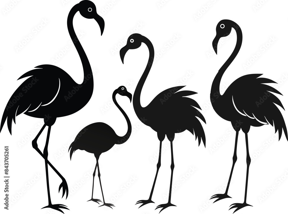 Naklejka premium flamingo black vector silhouette