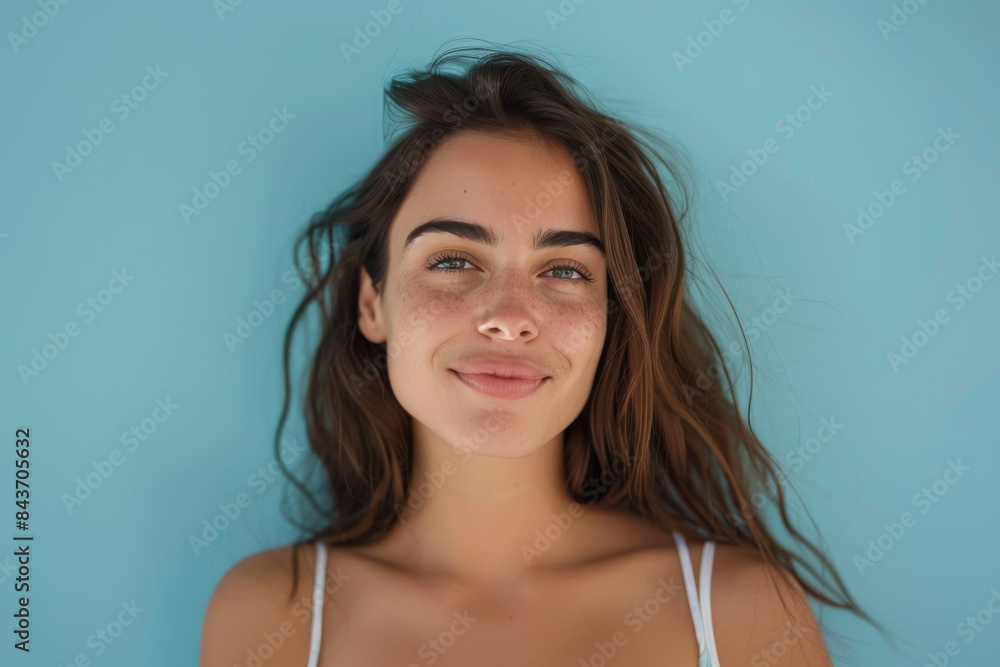 A close up portrait of a young woman with a subtle smile A close up portrait of a young woman with a subtle smile